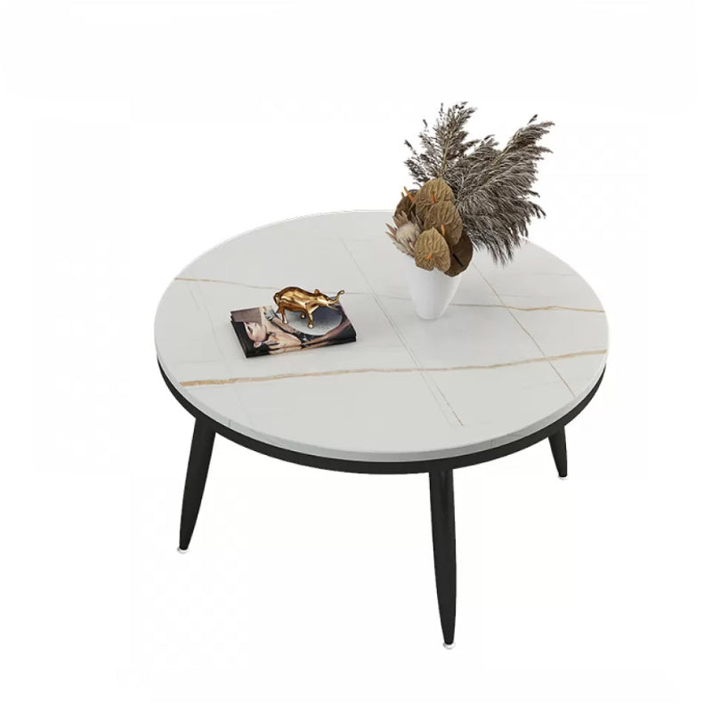 17"H Contemporary Coffee Table Round Stone Coffee Cocktail Table Black White Gold Clearhalo 'Coffee & Accent Tables' 'Coffee Tables' 'coffee_tables' 'furn' 'furn_coffee_tables' 'Furniture' 'Living Room Furniture' 6535605