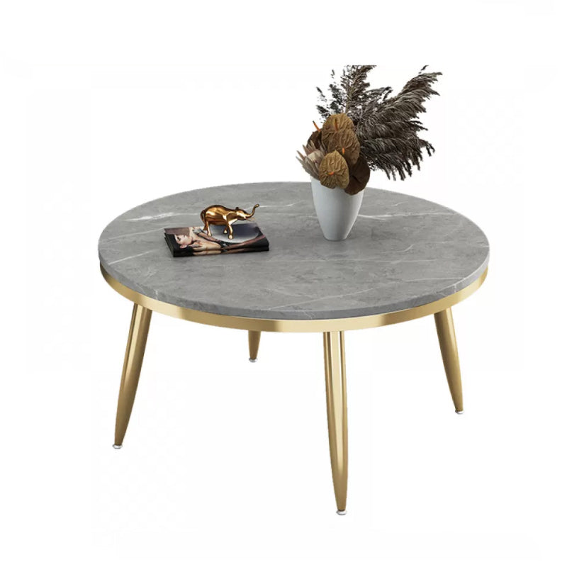 17"H Contemporary Coffee Table Round Stone Coffee Cocktail Table Gold Gray Clearhalo 'Coffee & Accent Tables' 'Coffee Tables' 'coffee_tables' 'furn' 'furn_coffee_tables' 'Furniture' 'Living Room Furniture' 6535607