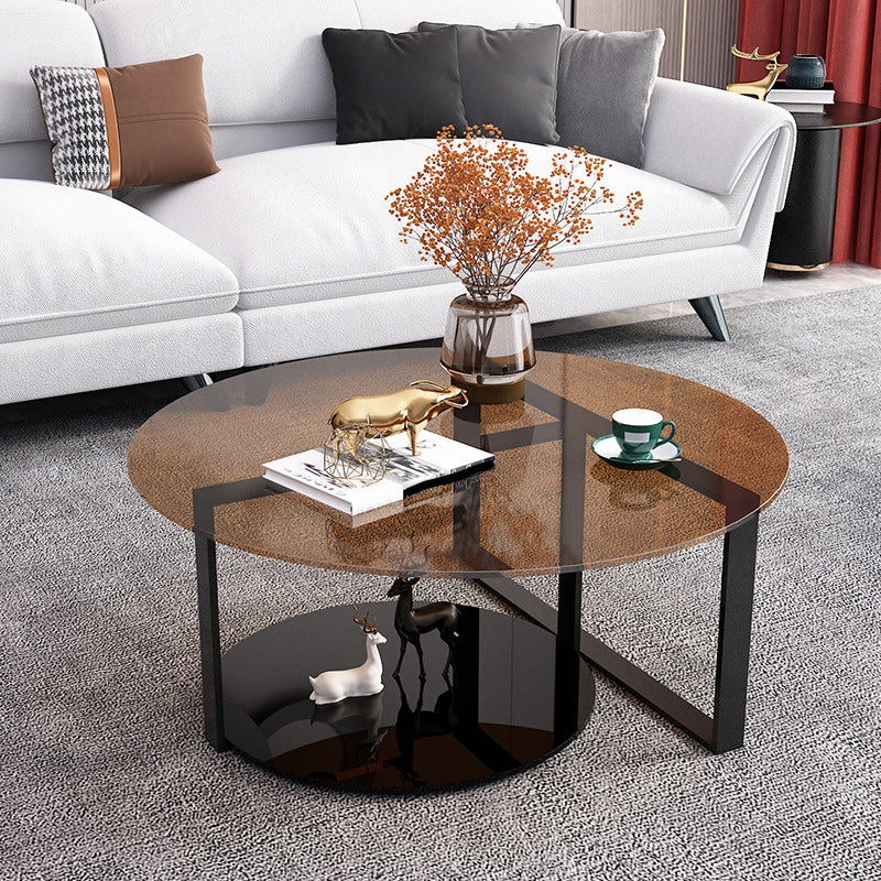 17" Wide Contemporary Coffee Table Round Glass Top Cocktail Table Clearhalo 'Coffee & Accent Tables' 'Coffee Tables' 'coffee_tables' 'furn' 'furn_coffee_tables' 'Furniture' 'Living Room Furniture' 6535623