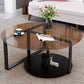 17" Wide Contemporary Coffee Table Round Glass Top Cocktail Table Gold Clear Shelves Included Clearhalo 'Coffee & Accent Tables' 'Coffee Tables' 'coffee_tables' 'furn' 'furn_coffee_tables' 'Furniture' 'Living Room Furniture' 6535624