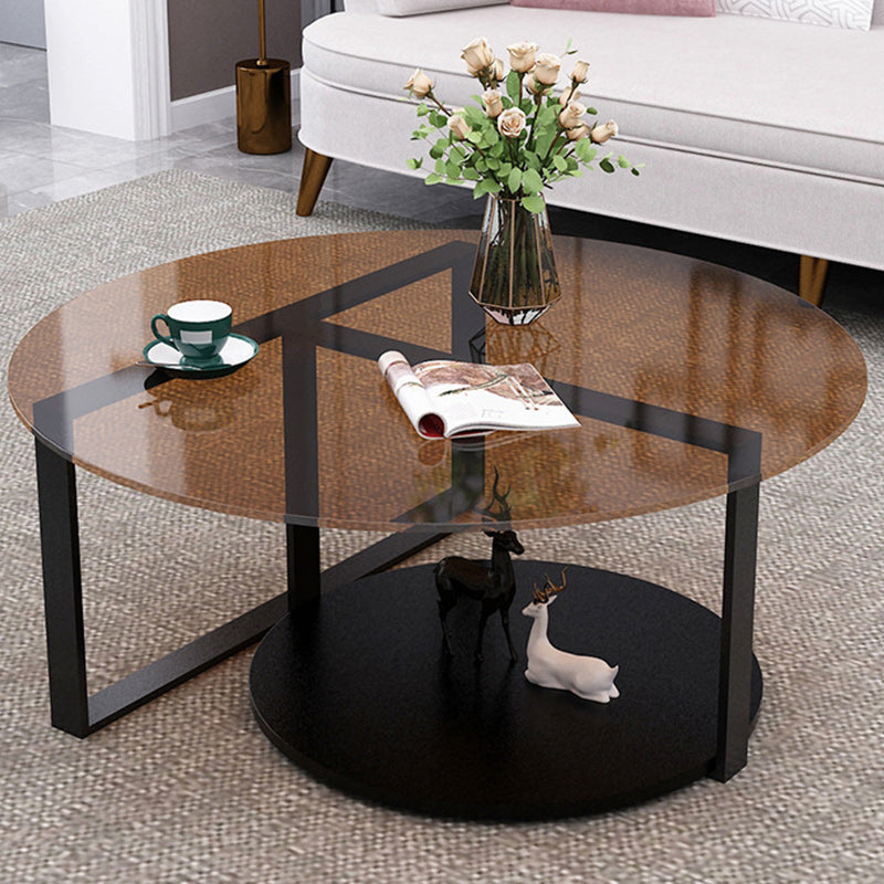 17" Wide Contemporary Coffee Table Round Glass Top Cocktail Table Gold Clear Shelves Included Clearhalo 'Coffee & Accent Tables' 'Coffee Tables' 'coffee_tables' 'furn' 'furn_coffee_tables' 'Furniture' 'Living Room Furniture' 6535624
