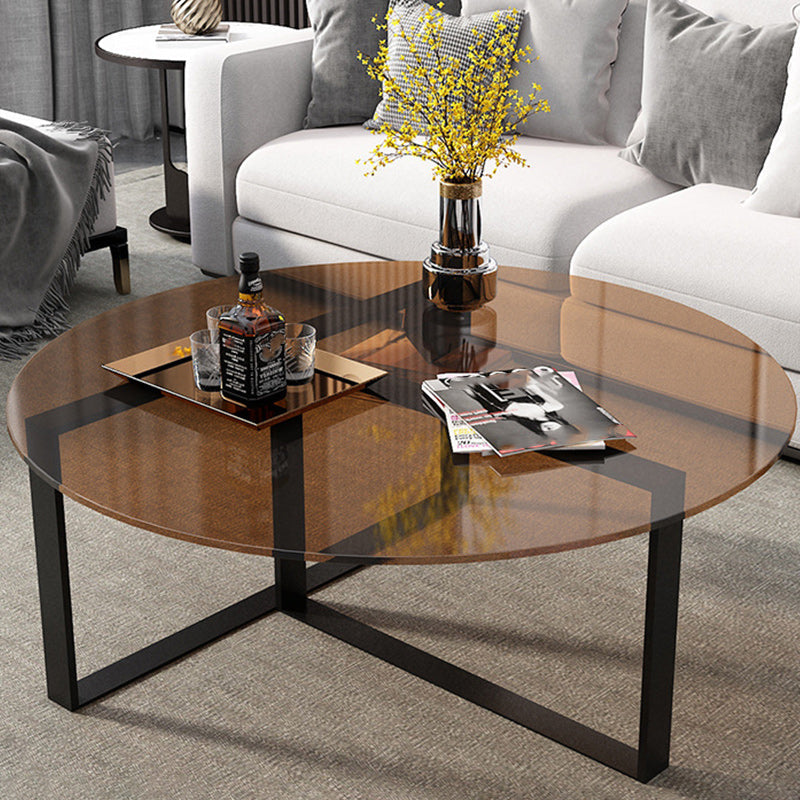 17" Wide Contemporary Coffee Table Round Glass Top Cocktail Table Gold Clear Shelves Not Included Clearhalo 'Coffee & Accent Tables' 'Coffee Tables' 'coffee_tables' 'furn' 'furn_coffee_tables' 'Furniture' 'Living Room Furniture' 6535627