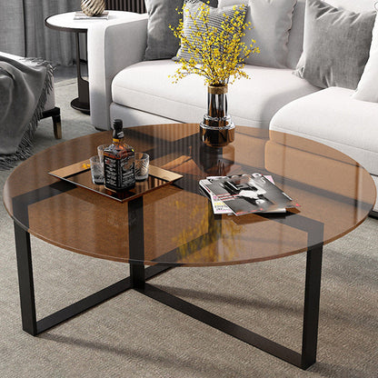 17" Wide Contemporary Coffee Table Round Glass Top Cocktail Table Gold Clear Shelves Not Included Clearhalo 'Coffee & Accent Tables' 'Coffee Tables' 'coffee_tables' 'furn' 'furn_coffee_tables' 'Furniture' 'Living Room Furniture' 6535627