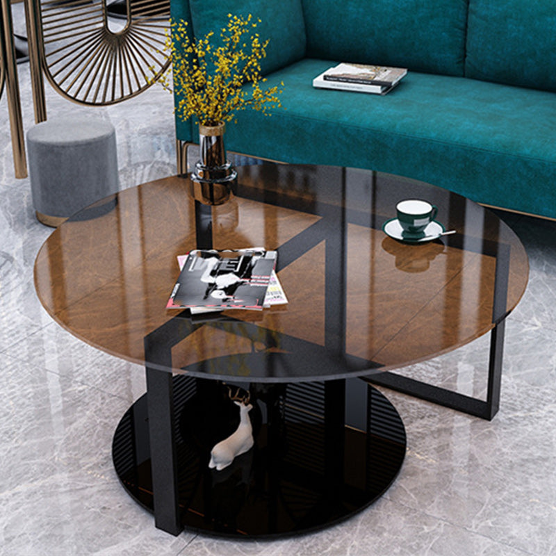 17" Wide Contemporary Coffee Table Round Glass Top Cocktail Table Clearhalo 'Coffee & Accent Tables' 'Coffee Tables' 'coffee_tables' 'furn' 'furn_coffee_tables' 'Furniture' 'Living Room Furniture' 6535628