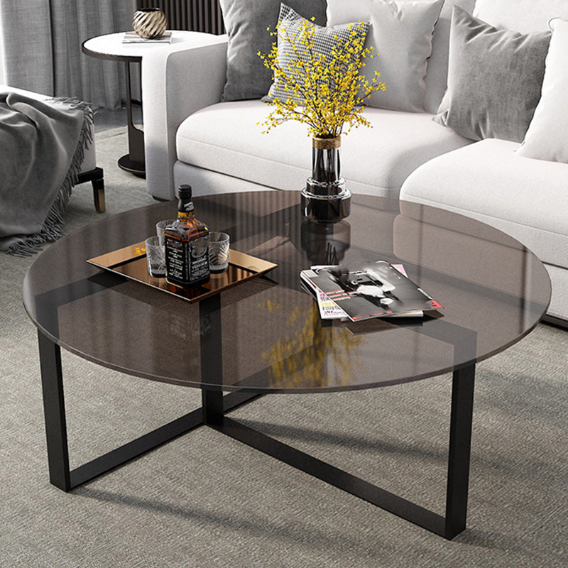 17" Wide Contemporary Coffee Table Round Glass Top Cocktail Table Gray Clear Shelves Not Included Clearhalo 'Coffee & Accent Tables' 'Coffee Tables' 'coffee_tables' 'furn' 'furn_coffee_tables' 'Furniture' 'Living Room Furniture' 6535629