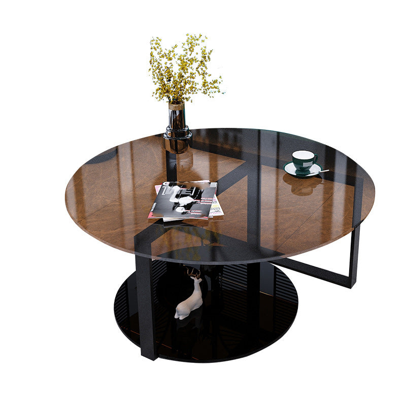 17" Wide Contemporary Coffee Table Round Glass Top Cocktail Table Clearhalo 'Coffee & Accent Tables' 'Coffee Tables' 'coffee_tables' 'furn' 'furn_coffee_tables' 'Furniture' 'Living Room Furniture' 6535631