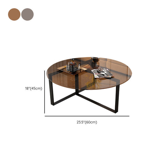 17" Wide Contemporary Coffee Table Round Glass Top Cocktail Table Clearhalo 'Coffee & Accent Tables' 'Coffee Tables' 'coffee_tables' 'furn' 'furn_coffee_tables' 'Furniture' 'Living Room Furniture' 6535636