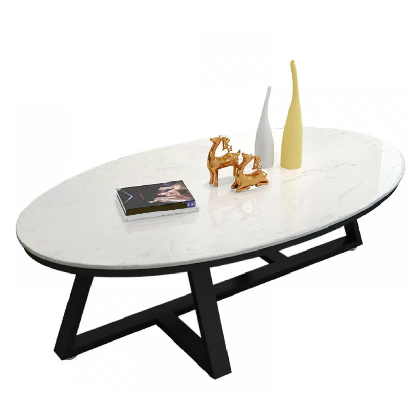 Contemporary Coffee Table Oval Single Stone Coffee Cocktail Table Black White Clearhalo 'Coffee & Accent Tables' 'Coffee Tables' 'coffee_tables' 'furn' 'furn_coffee_tables' 'Furniture' 'Living Room Furniture' 6535646