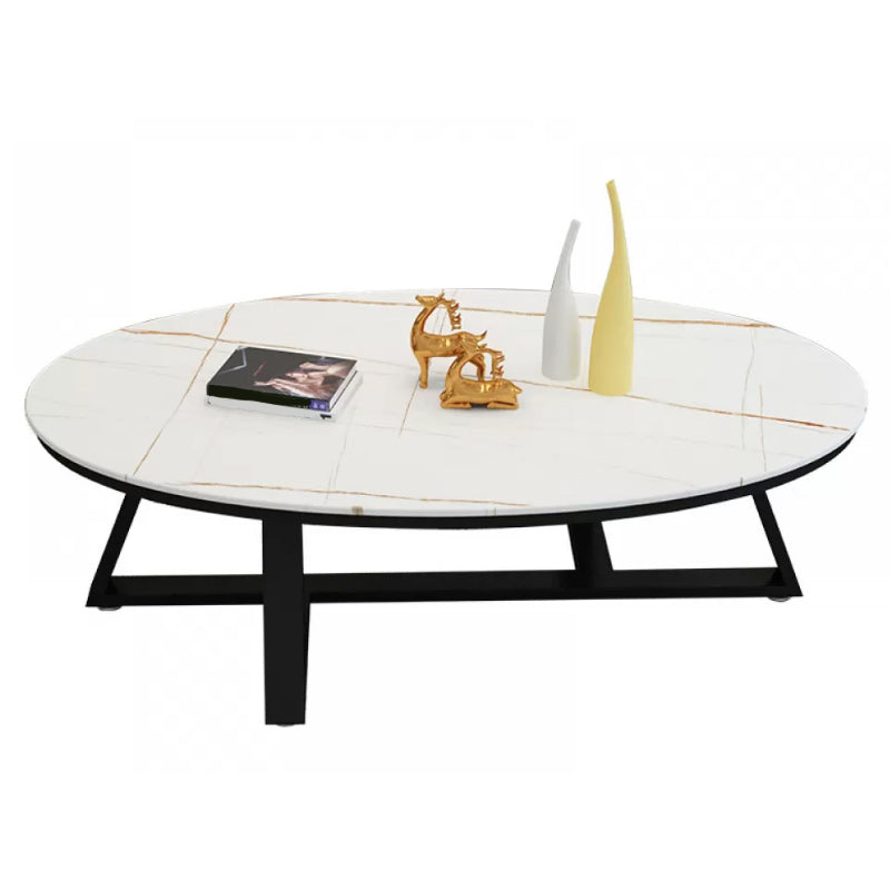 Contemporary Coffee Table Oval Single Stone Coffee Cocktail Table Black White Gold Clearhalo 'Coffee & Accent Tables' 'Coffee Tables' 'coffee_tables' 'furn' 'furn_coffee_tables' 'Furniture' 'Living Room Furniture' 6535649