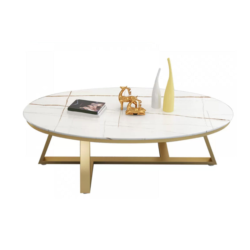 Contemporary Coffee Table Oval Single Stone Coffee Cocktail Table Gold White Gold Clearhalo 'Coffee & Accent Tables' 'Coffee Tables' 'coffee_tables' 'furn' 'furn_coffee_tables' 'Furniture' 'Living Room Furniture' 6535660
