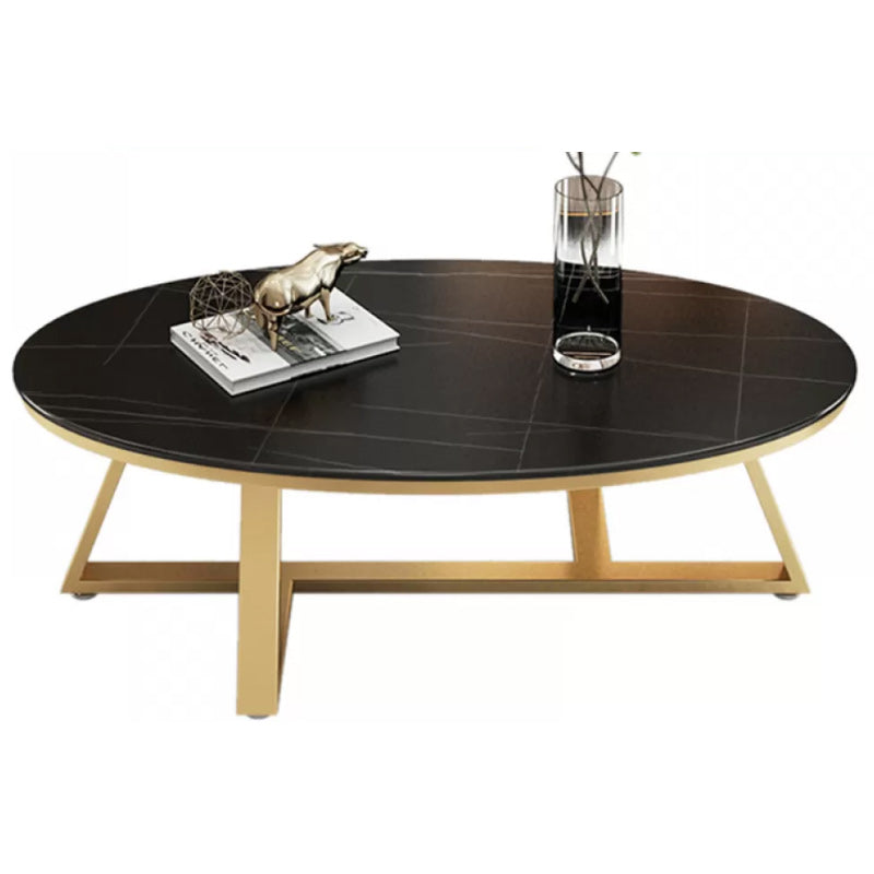 Contemporary Coffee Table Oval Single Stone Coffee Cocktail Table Gold Black Gold Clearhalo 'Coffee & Accent Tables' 'Coffee Tables' 'coffee_tables' 'furn' 'furn_coffee_tables' 'Furniture' 'Living Room Furniture' 6535661