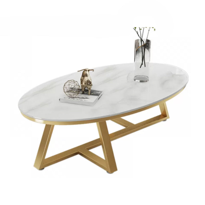 Contemporary Coffee Table Oval Single Stone Coffee Cocktail Table Gold Gloss White Clearhalo 'Coffee & Accent Tables' 'Coffee Tables' 'coffee_tables' 'furn' 'furn_coffee_tables' 'Furniture' 'Living Room Furniture' 6535663