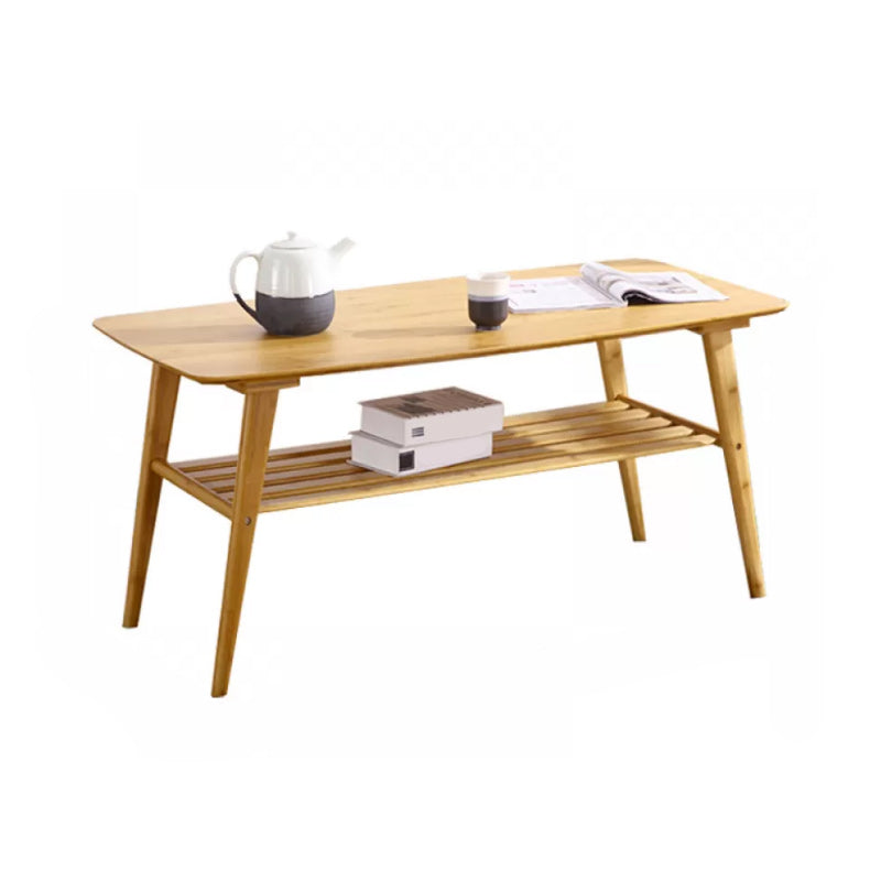 Contemporary Coffee Table 4 Legs Wooden Cocktail Table with Storage 31.5"L x 16"W x 18"H Natural Clearhalo 'Coffee & Accent Tables' 'Coffee Tables' 'coffee_tables' 'furn' 'furn_coffee_tables' 'Furniture' 'Living Room Furniture' 6535672