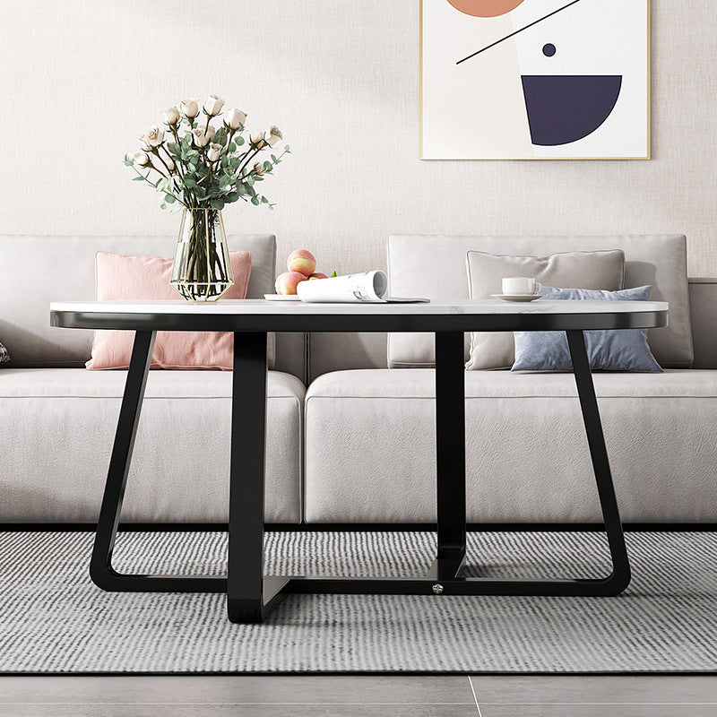Stone Geometric Contemporary Coffee Table Cross Legs Coffee Table Clearhalo 'Coffee & Accent Tables' 'Coffee Tables' 'coffee_tables' 'furn' 'furn_coffee_tables' 'Furniture' 'Living Room Furniture' 6535714