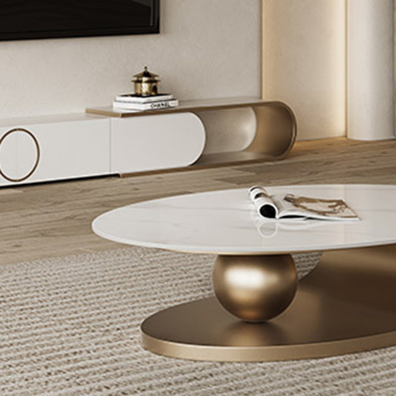 Stone Oval Contemporary Coffee Table Single Pedestal Coffee Table Clearhalo 'Coffee & Accent Tables' 'Coffee Tables' 'coffee_tables' 'furn' 'furn_coffee_tables' 'Furniture' 'Living Room Furniture' 6535745