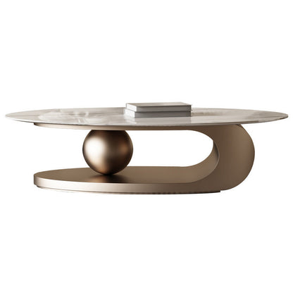 Stone Oval Contemporary Coffee Table Single Pedestal Coffee Table Light Brown Clearhalo 'Coffee & Accent Tables' 'Coffee Tables' 'coffee_tables' 'furn' 'furn_coffee_tables' 'Furniture' 'Living Room Furniture' 6535746