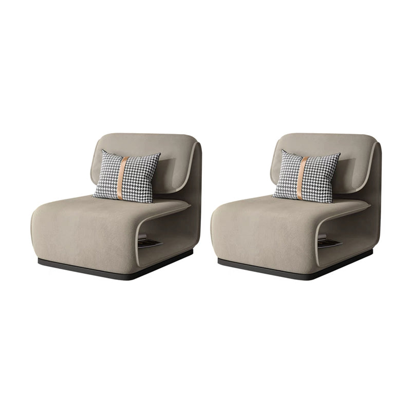 Armless Fixed Back Lounge Chair Modern Living Room Accent Chair Khaki Flannel 2 Piece Set Clearhalo 'Accent Chairs' 'accent_chairs' 'Chairs & Seating' 'furn' 'furn_accent_chairs' 'Furniture' 'Living Room Furniture' 6535781