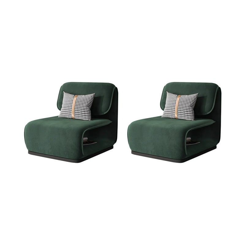 Armless Fixed Back Lounge Chair Modern Living Room Accent Chair Blackish Green Flannel 2 Piece Set Clearhalo 'Accent Chairs' 'accent_chairs' 'Chairs & Seating' 'furn' 'furn_accent_chairs' 'Furniture' 'Living Room Furniture' 6535783
