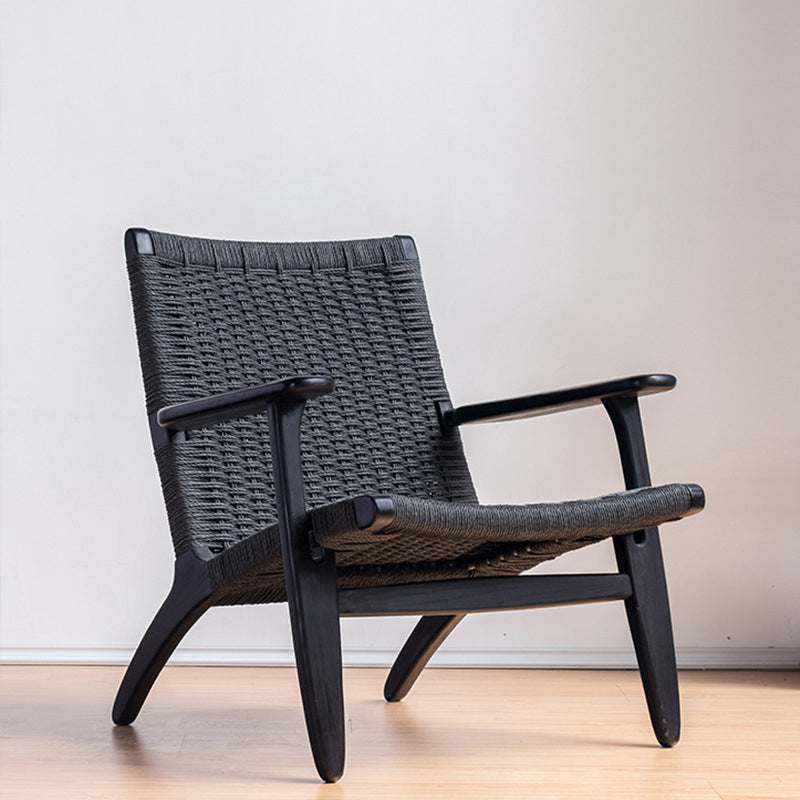 Mid-century Modern Accent Armchair Fixed Back Wood Armchair for Living Room Black Fabric 1 Piece Clearhalo 'Accent Chairs' 'accent_chairs' 'Chairs & Seating' 'furn' 'furn_accent_chairs' 'Furniture' 'Living Room Furniture' 6535819