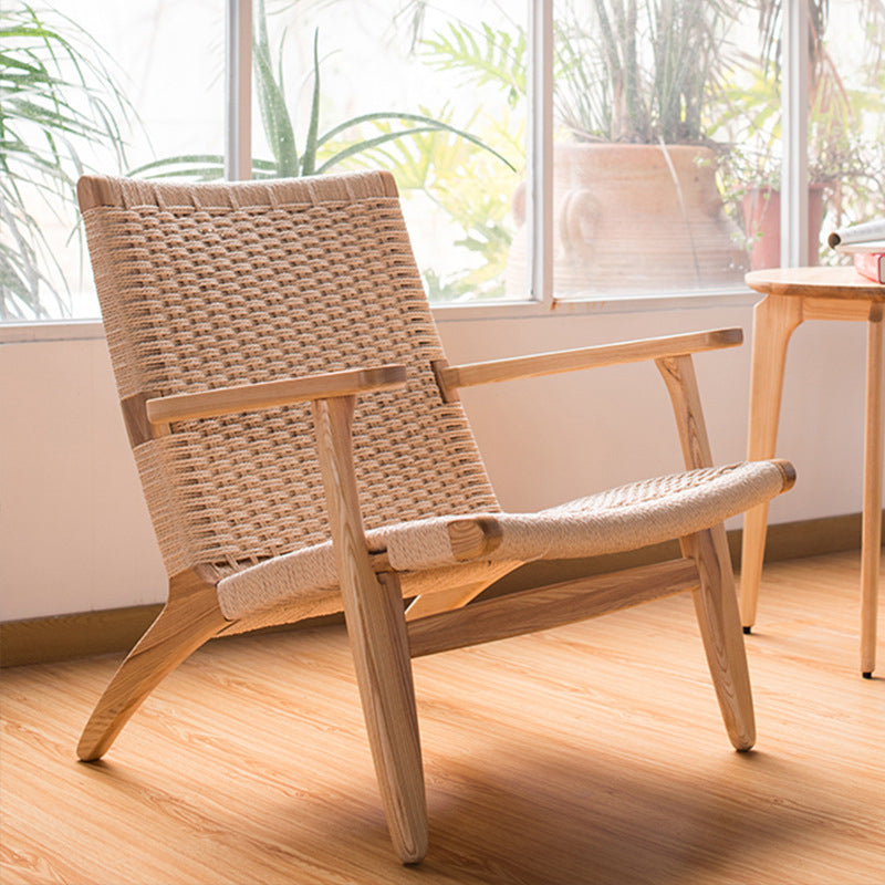 Mid-century Modern Accent Armchair Fixed Back Wood Armchair for Living Room Natural Fabric 1 Piece Clearhalo 'Accent Chairs' 'accent_chairs' 'Chairs & Seating' 'furn' 'furn_accent_chairs' 'Furniture' 'Living Room Furniture' 6535821