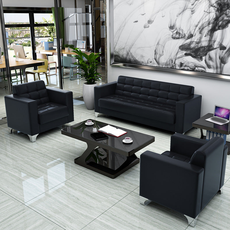 スクエアアームビスケットバックソファ産業1/3シーターフェイクレザーソファ