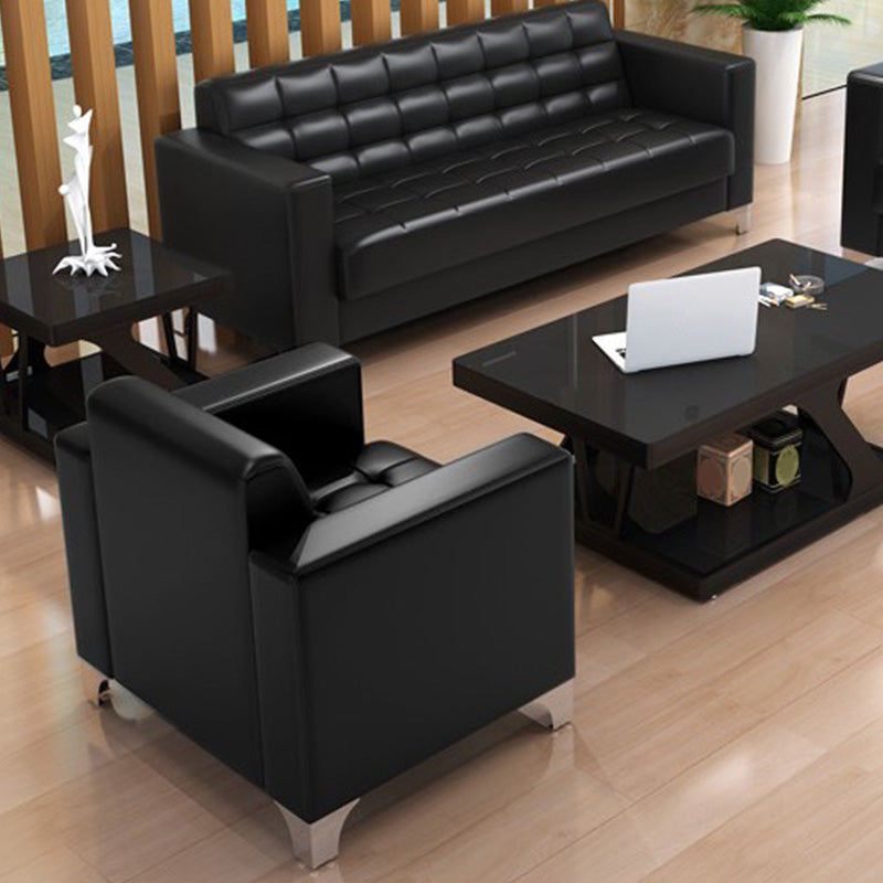 Square Arm Biscuit Back Sofa Industrial 1/3-seater Faux Leather Sofa