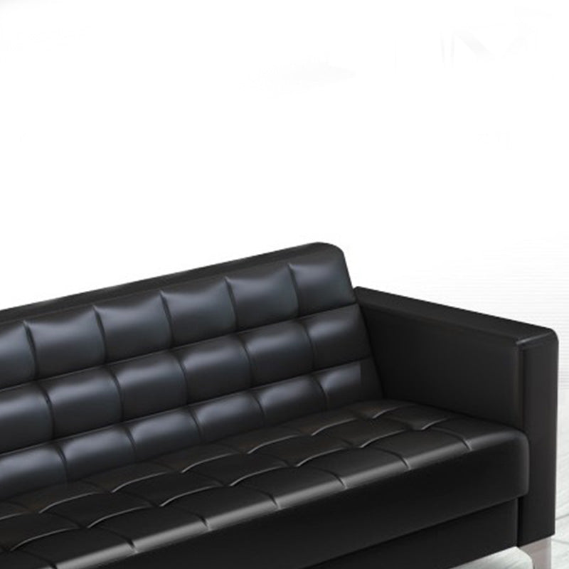 スクエアアームビスケットバックソファ産業1/3シーターフェイクレザーソファ