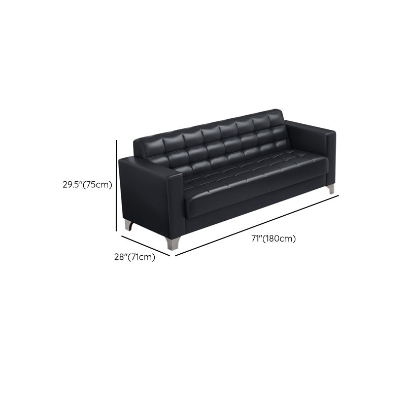 スクエアアームビスケットバックソファ産業1/3シーターフェイクレザーソファ