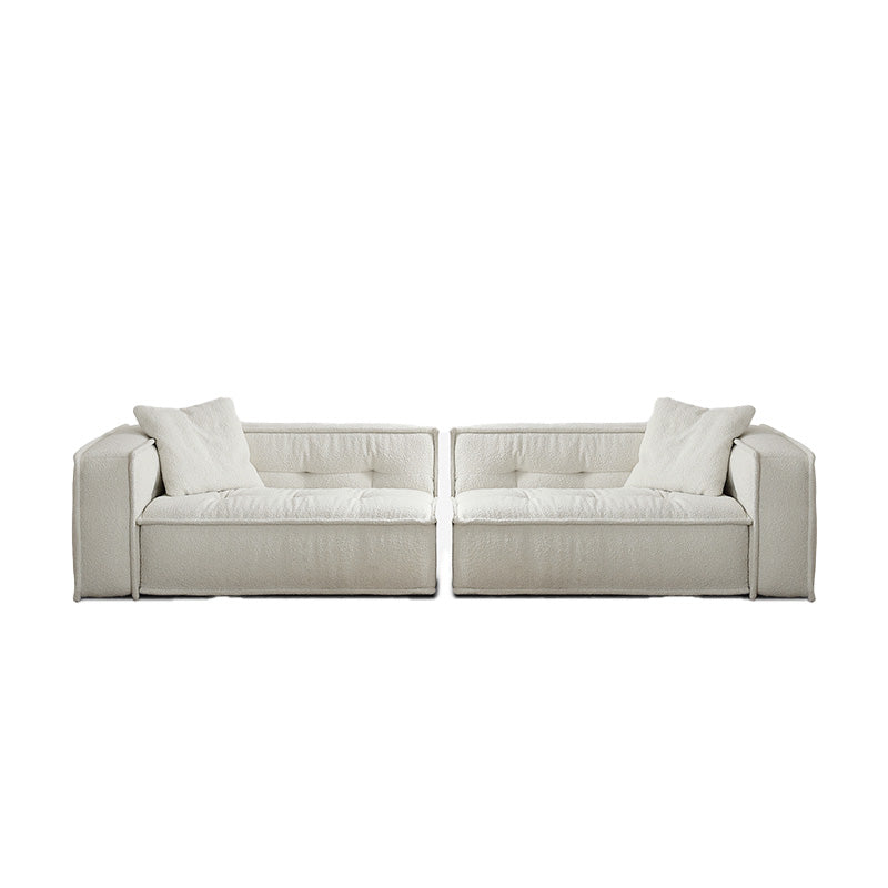 Fabric Scandinavian Sofa Tuxedo Arm Tufted Back Sofa in White