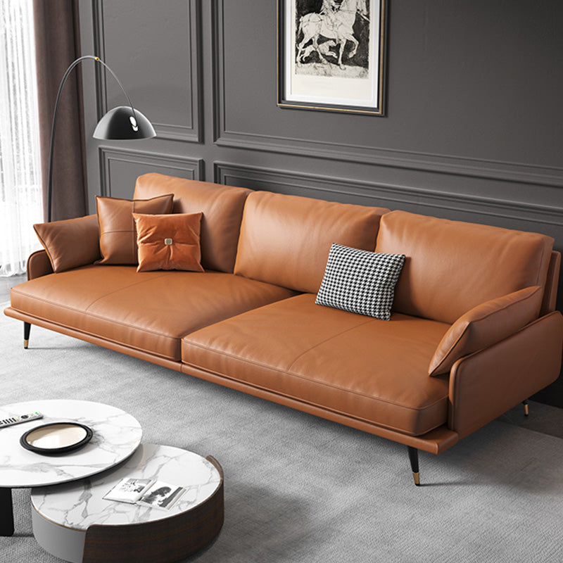 Modern Cushions Seating Pillow Top Arm Sofa in Orange for Apartment