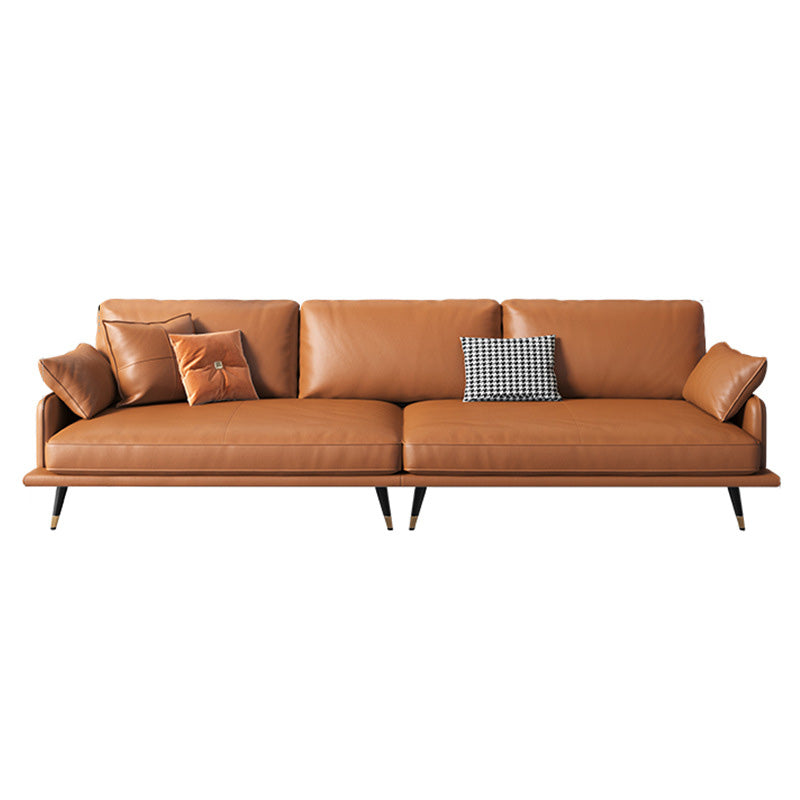 Modern Cushions Seating Pillow Top Arm Sofa in Orange for Apartment