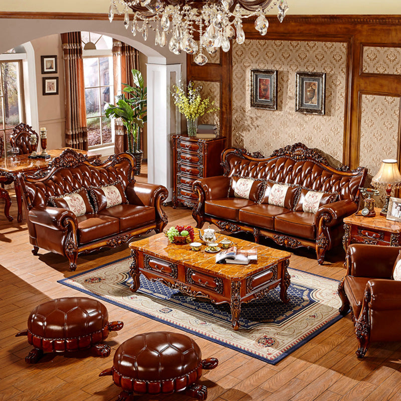 Sofa de bras évasé à dos fractionné tufté classique avec oreillers en marron