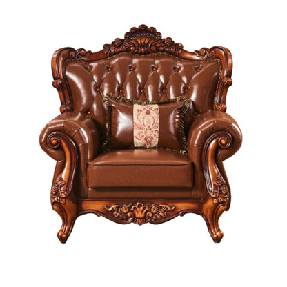 Classic Tufted Split-Back Seating Flared Arm Sofa with Pillows in Brown