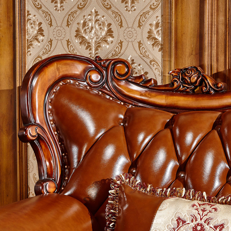 茶色の枕が付いたクラシックな房状のスプリットバック座席フレアアームソファ