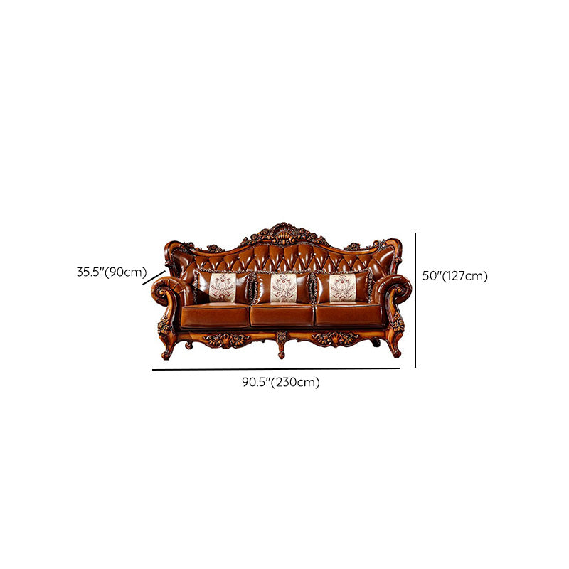 Sofa de bras évasé à dos fractionné tufté classique avec oreillers en marron