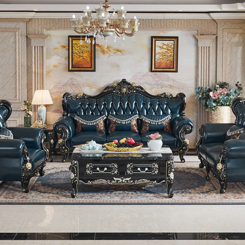 Traditional Leather Sofa Tufted Split-Back Seating Flared Arm Clearhalo 'furn' 'furn_sofas' 'Furniture' 'Living Room Furniture' 'Sofa' 'sofas' 6536512