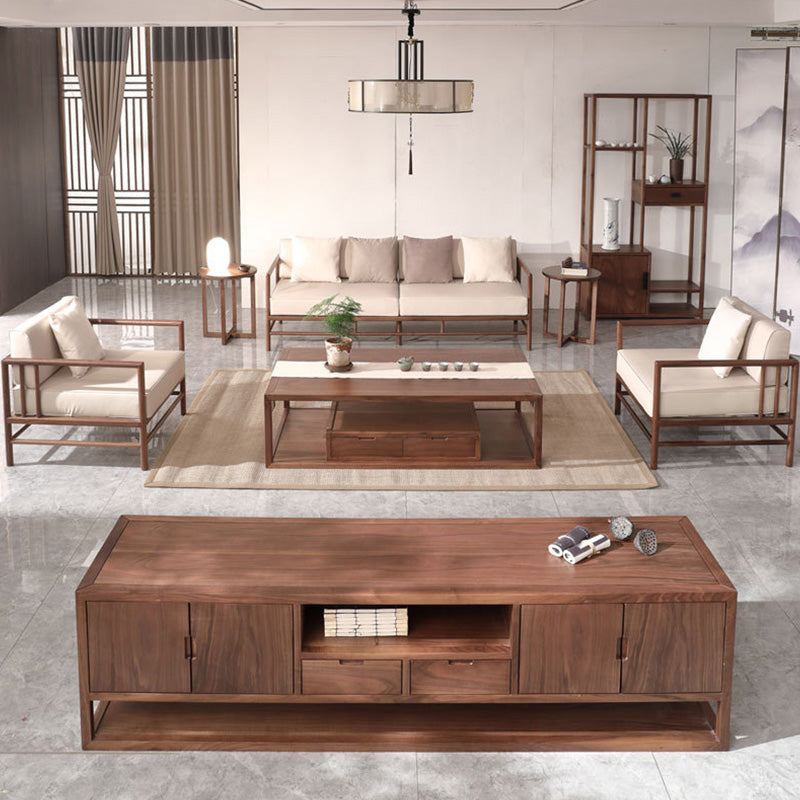 Sofá de brazo cuadrado de asiento trasero tropical en marrón y beige