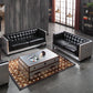 Industrial Biscuit Back Seating Tuxedo Arm Sofa in Black for Apartment