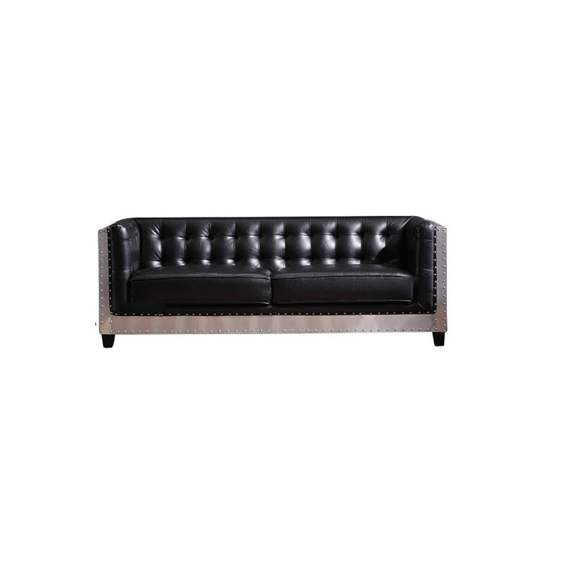 Industrial Biscuit Back Seating Tuxedo Arm Sofa in Black for Apartment