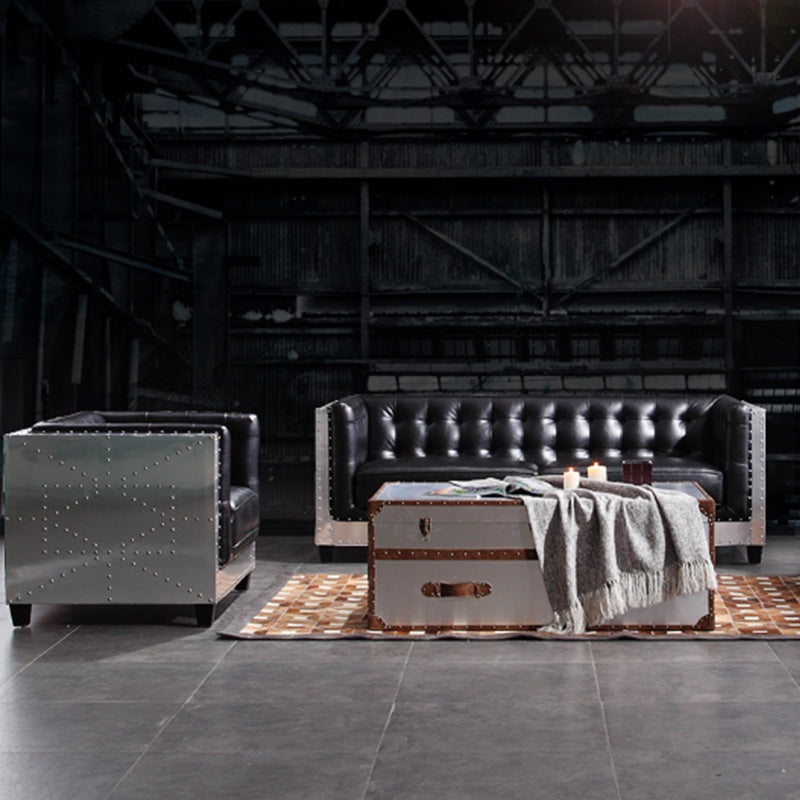 Industrial Biscuit Back Seating Tuxedo Arm Sofa in Black for Apartment