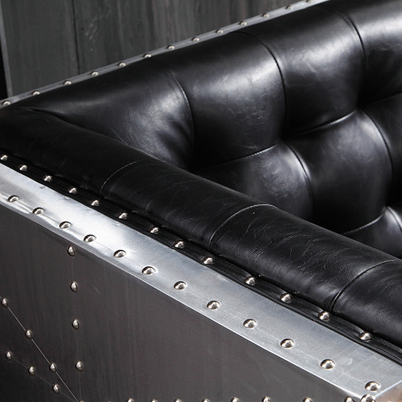 Industrial Biscuit Back Seating Tuxedo Arm Sofa in Black for Apartment