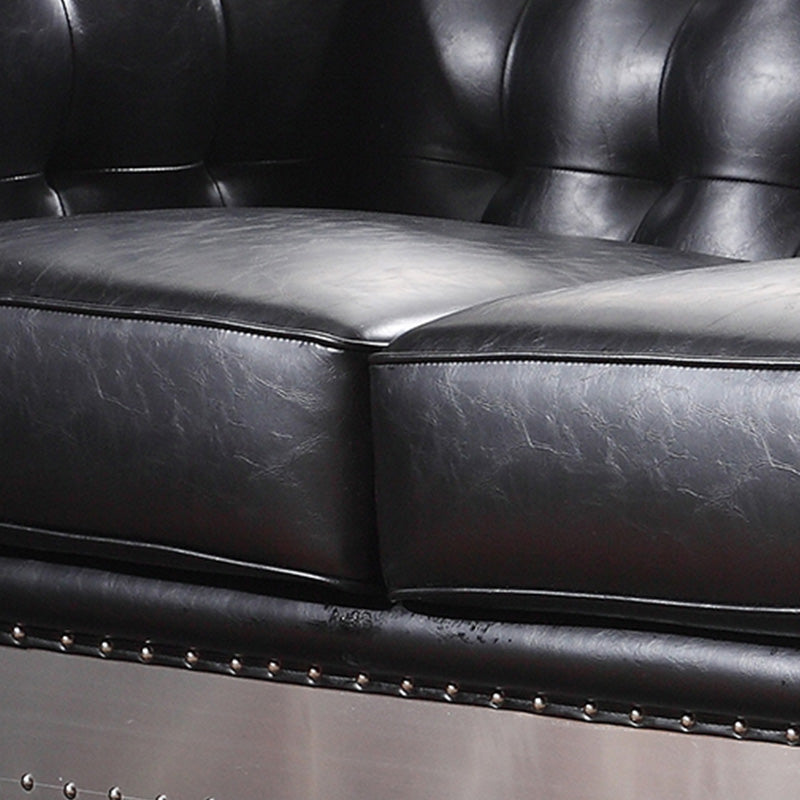 Industrial Biscuit Back Seating Tuxedo Arm Sofa in Black for Apartment