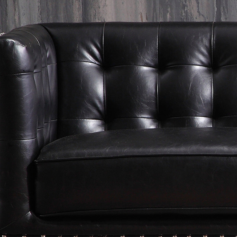 Industrial Biscuit Back Seating Tuxedo Arm Sofa in Black for Apartment