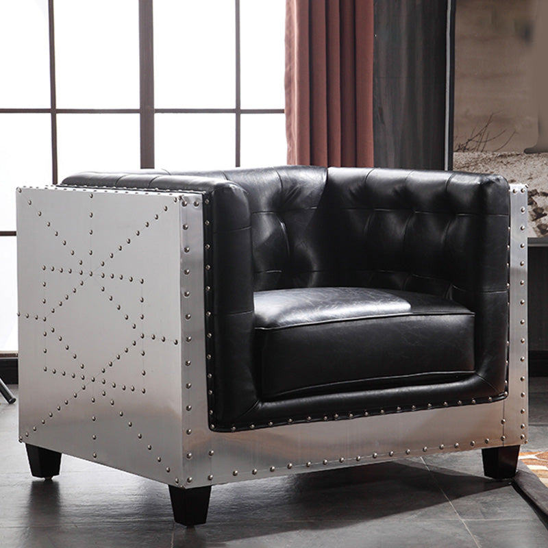 Industrial Biscuit Back Seating Tuxedo Arm Sofa in Black for Apartment