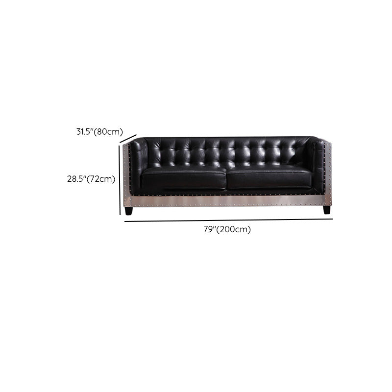 Industrial Biscuit Back Seating Tuxedo Arm Sofa in Black for Apartment