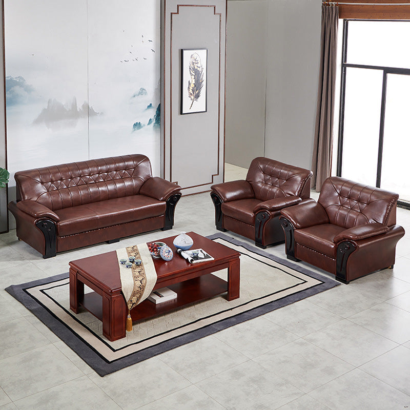 Industrial Biscuit Back Seating Flared Arm Sofa in Dark Brown Clearhalo 'furn' 'furn_sofas' 'Furniture' 'Living Room Furniture' 'Sofa' 'sofas' 6536559