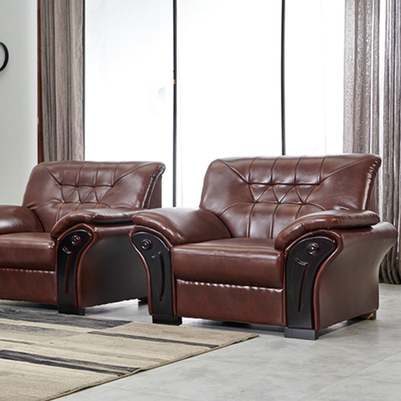 Industrial Biscuit Back Seating Flared Arm Sofa in Dark Brown Clearhalo 'furn' 'furn_sofas' 'Furniture' 'Living Room Furniture' 'Sofa' 'sofas' 6536566