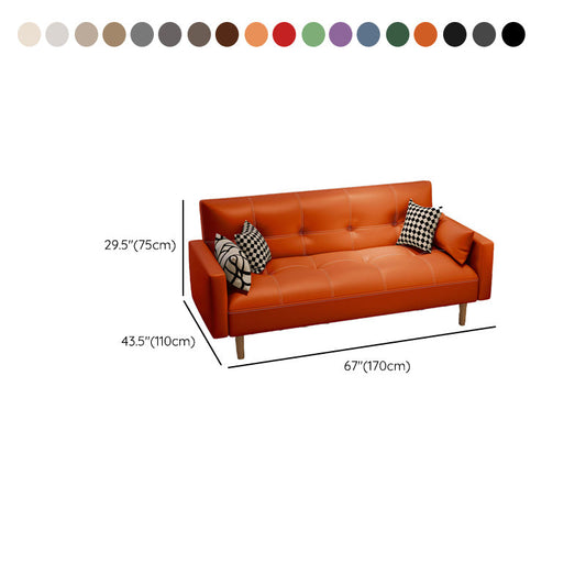 Tufted Split-Back Seating Leather Square Arm Sofa with Pillows