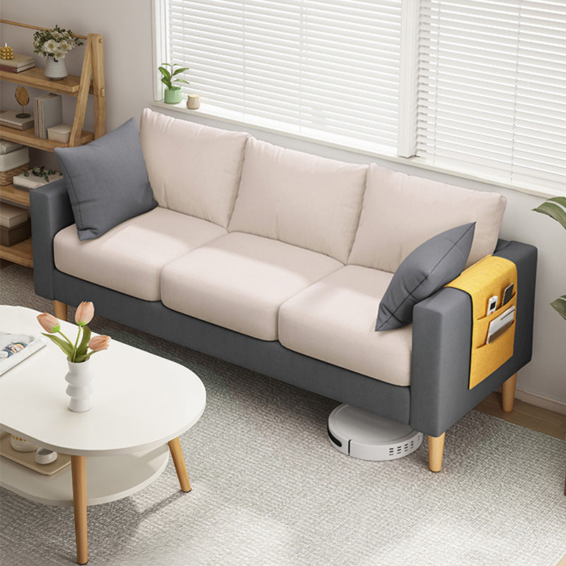 Modern Square Arm Sofa Wooden Standard Sofa for Living Room with Cushions Back Dark Gray-White Clearhalo 'furn' 'furn_sofas' 'Furniture' 'Living Room Furniture' 'Sofa' 'sofas' 6536619