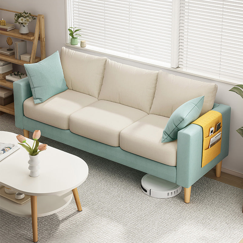 Modern Square Arm Sofa Wooden Standard Sofa for Living Room with Cushions Back Green-White Clearhalo 'furn' 'furn_sofas' 'Furniture' 'Living Room Furniture' 'Sofa' 'sofas' 6536620